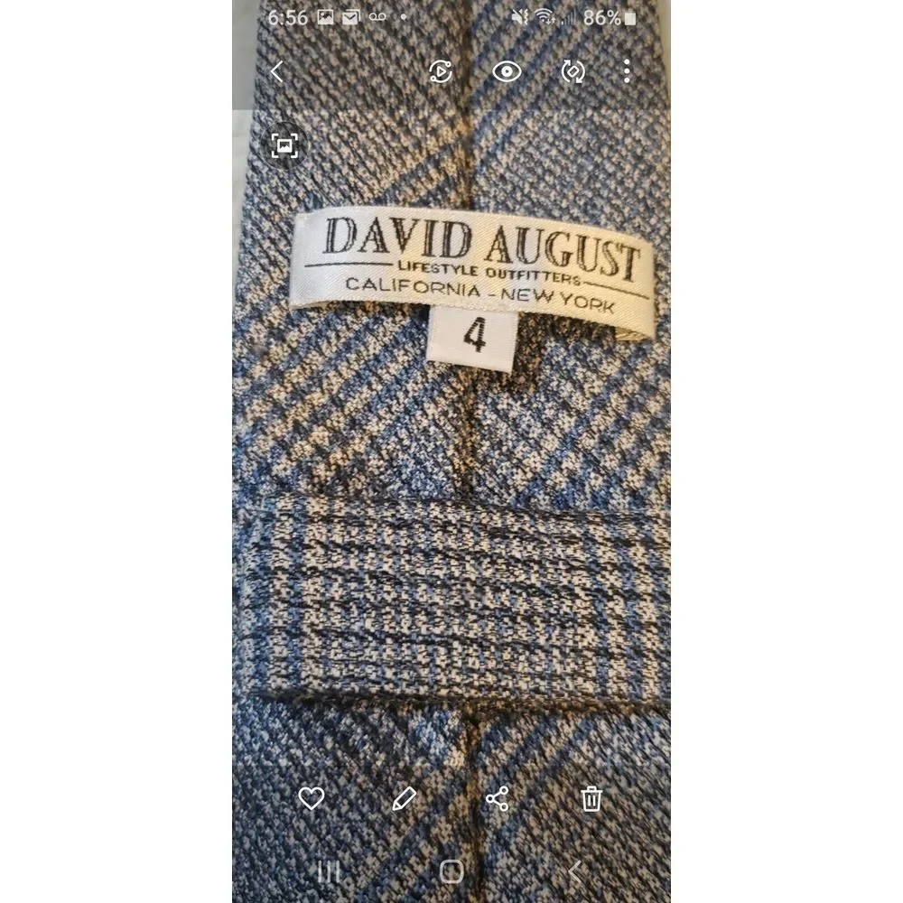 DAVID‎ AUGUST LA DESIGNER Luxury Tie Blue Gray Plaid Thick Silk & Wool Necktie